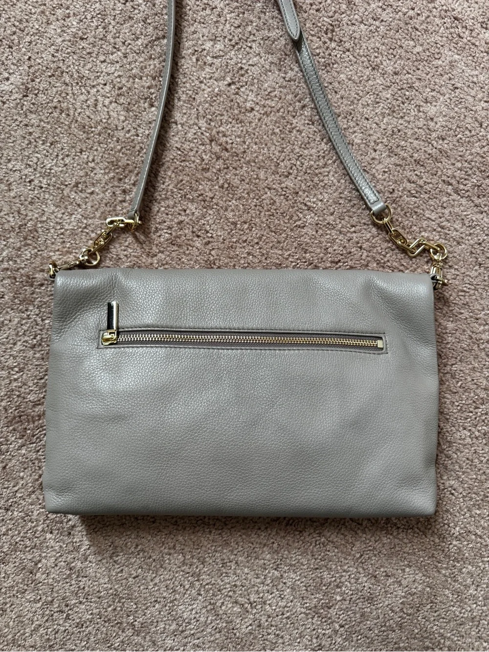 Tory Burch Bombe Foldover Leather Crossbody French Grey